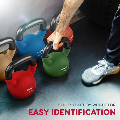 Neoprene Coated Cast Iron Kettlebells (5-65 LB) with Wide Grip Handle and Flat Bottom for Versatile Home Gym Training - Available Individually or as a Set