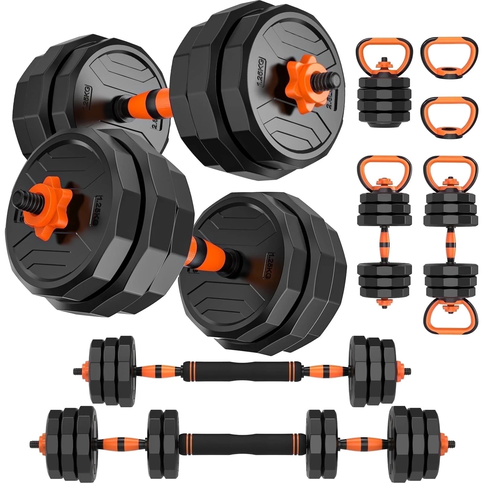 66 lb 4-in-1 Adjustable Dumbbell Set with Connector - Versatile Free Weight System for Barbell, Kettlebell, and Push-Up Stand Exercises for Home Gym - Suitable for Men and Women