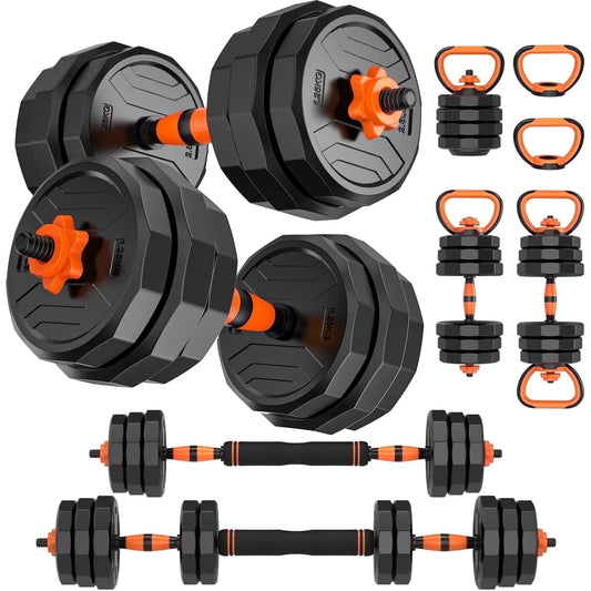 66 lb 4-in-1 Adjustable Dumbbell Set with Connector - Versatile Free Weight System for Barbell, Kettlebell, and Push-Up Stand Exercises for Home Gym - Suitable for Men and Women