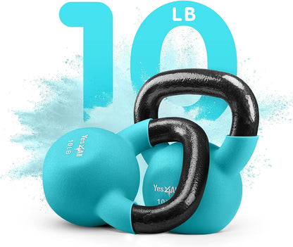 Neoprene Coated Cast Iron Kettlebells (5-65 LB) with Wide Grip Handle and Flat Bottom for Versatile Home Gym Training - Available Individually or as a Set